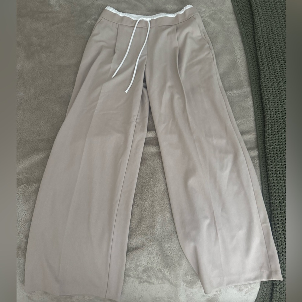 Beige Wide-Leg Pants: medium